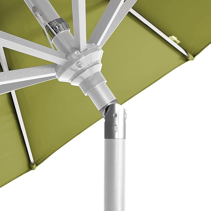 California Umbrella 5-Year-Non-Fading, 9Ft Premium Patio Umbrella, Hand-Crank, Button-Tilt, White Frame, Solution Dyed Kiwi Fabric