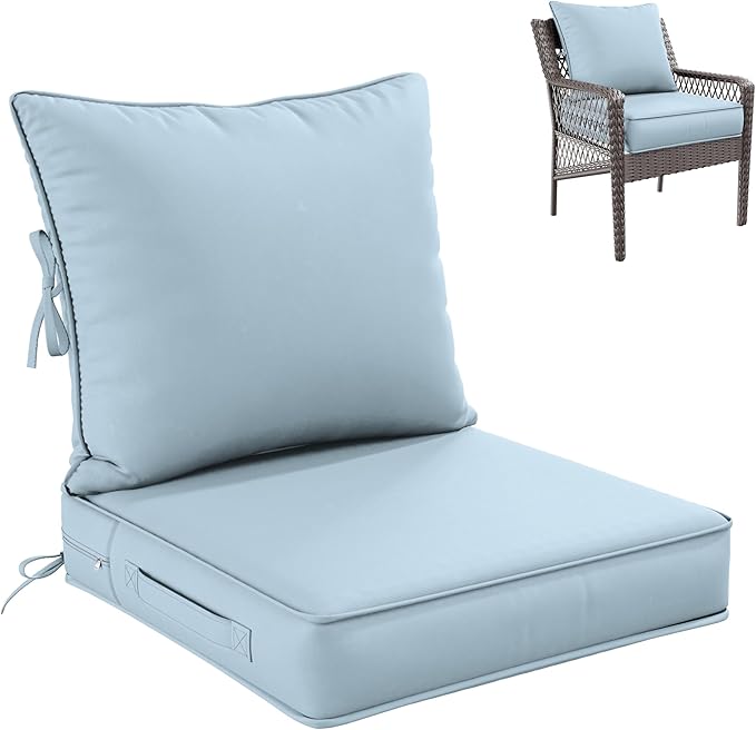 Premium Outdoor Seat Cushion Chair Cushions for Patio Furniture 22 L X 22 W X 4 H Waterproof & Fade Resistant Deep Seat and Backrest Cushion Set with Removable Covers for Chair, Sofa