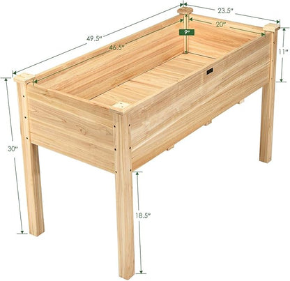 S AFSTAR Raised Garden Bed, Elevated Wooden Planter Box, 49.5”L x 23.5”W x 30”H, Outdoor Gardening Planting Bed for Vegetables, Flowers & Herbs Grow, Great for Backyard Patio Lawn (Natural)