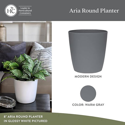 The HC Companies Aria Round Self-Watering Pot - Lightweight Plastic Planter for Herbs & More - Durable Plant Pots for Indoor Plants & Outdoor Plants (6" Warm Gray, Pack of 1)
