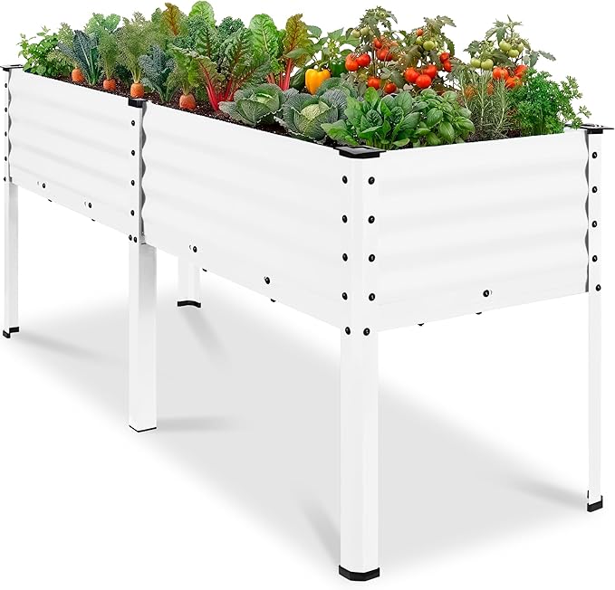 Best Choice Products 72x24x30in Non Toxic Galvanized Raised Garden Bed, Metal Elevated Planter Box, Vegetable Garden, 100% Non Toxic Materials - White