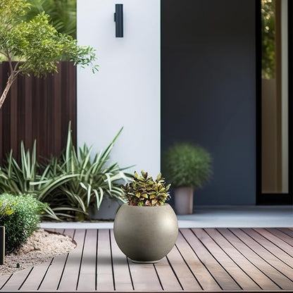 Kante Round Concrete Flower Pot, 11 Inch Dia (7.9" Opening) Sphere Shape Design Planter with Drainage Hole for Indoor & Outdoor Plants, Weathered Concrete Finish with Painted Interior