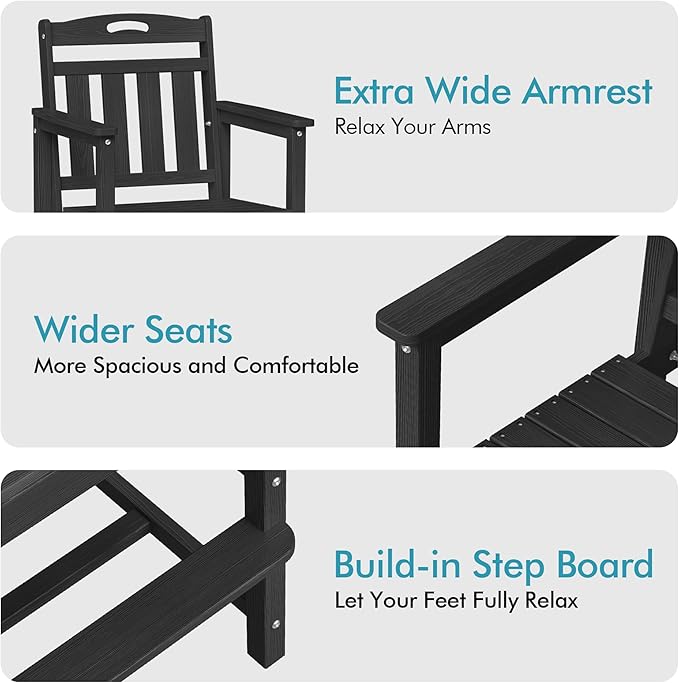 Ciokea Oversized Tall Bar Chairs Set of 2, HDPE Adirondack Outdoor Bar Chairs with Footrest, All-Weather Barstools with High Back for Balcony, Bistro, Porch, Deck, Pool, Backyard, Black