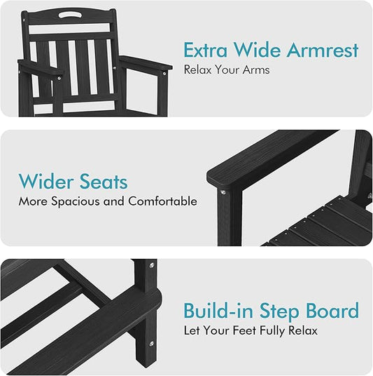 Ciokea Oversized Tall Bar Chairs Set of 2, HDPE Adirondack Outdoor Bar Chairs with Footrest, All-Weather Barstools with High Back for Balcony, Bistro, Porch, Deck, Pool, Backyard, Black