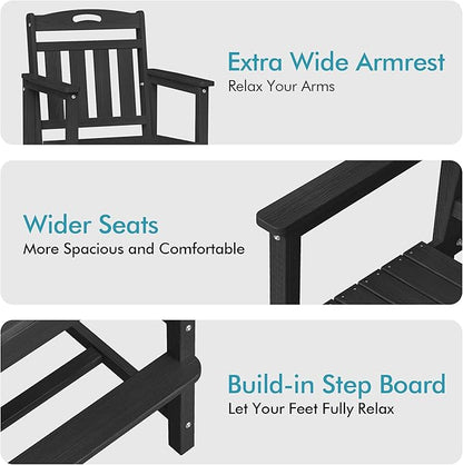 Ciokea Oversized Tall Bar Chair, HDPE Adirondack Outdoor Bar Chair with Footrest, All-Weather Barstool with High Back for Balcony, Bistro, Porch, Deck, Pool, Backyard, Black