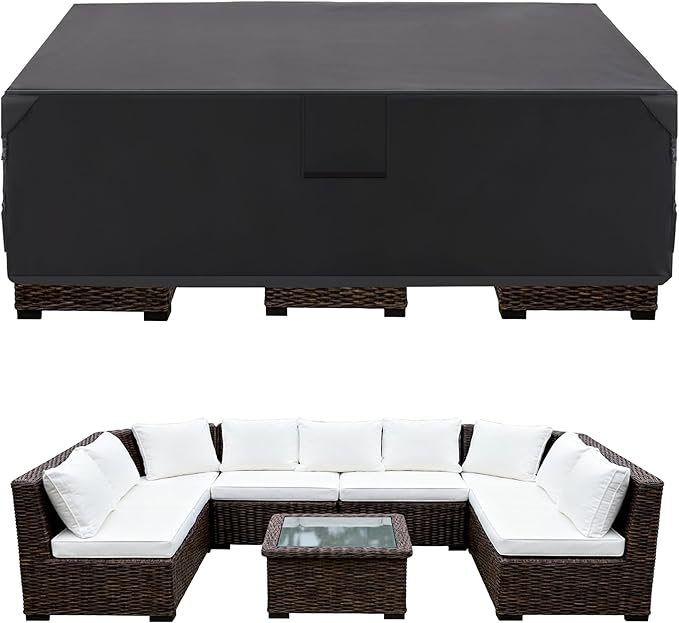 DUMOS Patio Furniture Cover Rectangular Heavy Duty 600D Waterproof UV Resistant Outdoor Sofa Couch Sectional Cover for Deck Table Chairs Backyard Dining Sets, 111"L x 74"W x 28"H, Black