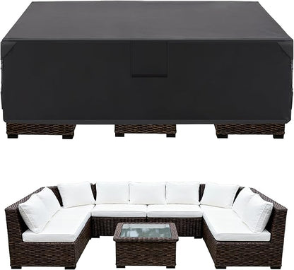 DUMOS Patio Furniture Cover Rectangular Heavy Duty 600D Waterproof UV Resistant Outdoor Sofa Couch Sectional Cover for Deck Table Chairs Backyard Dining Sets, 111"L x 74"W x 28"H, Black