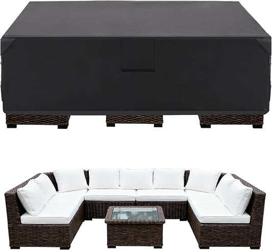DUMOS Patio Furniture Cover Rectangular Heavy Duty 600D Waterproof UV Resistant Outdoor Sofa Couch Sectional Cover for Deck Table Chairs Backyard Dining Sets, 111"L x 74"W x 28"H, Black