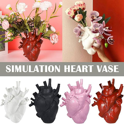 Resin Vase Planter, Decorative Heart Vase - Anatomical Heart Tabletop Decorative Craft, Farmhouse Living Room Bedroom Countertop (Black,Large)