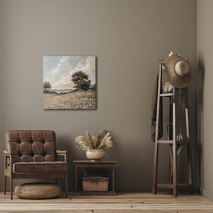 JolyWell Hand-Painted Vintage Canvas Wall Art, Landscape Wall Painting Prints, Rolling Hills Pictures for Bedroom Wall Decor, Vintage Outskirts Painting,for kitchen LivingRoom bathroom Office 12"x12"
