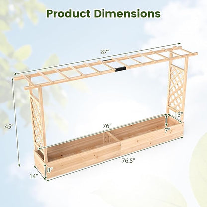 S AFSTAR Raised Garden Bed with Trellis, 2 Pieces Fir Wood Planter Box with Flat Roof & Drainage Holes, Vertical Planter Raised Bed for Climbing Plants, Flowers & Vegetables, 87" x 14" x 45" (Natural)