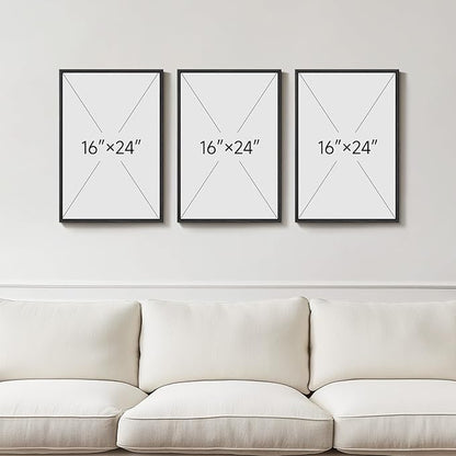 Framed Abstract Landscape Wall Art, Set of 3 Canvas Prints Paintings Artwork for Walls, Soft Blue and Green Nature Pictures for Living Room, Bedroom, Lounge, Dining Room Wall Decor 16x24 In