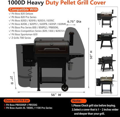 [Upgraded 1000D Heavy Duty Fabric] Grill Cover for Pit Boss 820 Deluxe/Pro 850, Waterproof & Tear Resistant Pellet Smoker Cover for Pit Boss Pro/Competition 820/850, Sportsman820 & Z Grill 700 Series