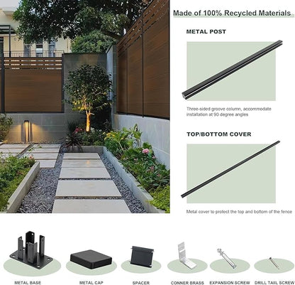 Mondaria Semi-Closed Privacy Fence Panels for Outside, 6ft(W) x 6ft(H) Wind Resistant Wood Plastic Composite Fencing Panels for Patio, Backyard, Garden and Pool (Brown, 2 Posts)