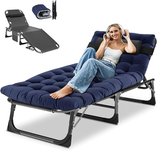 DoCred Heavy Duty Chaise Lounge Chair, Adjustable 5-Position Folding Chaise Lounge Chairs for Outside, Portable Lay Flat Beach Lounge Chair for Outdoor Sunbathing Beach Pool Lawn Camping