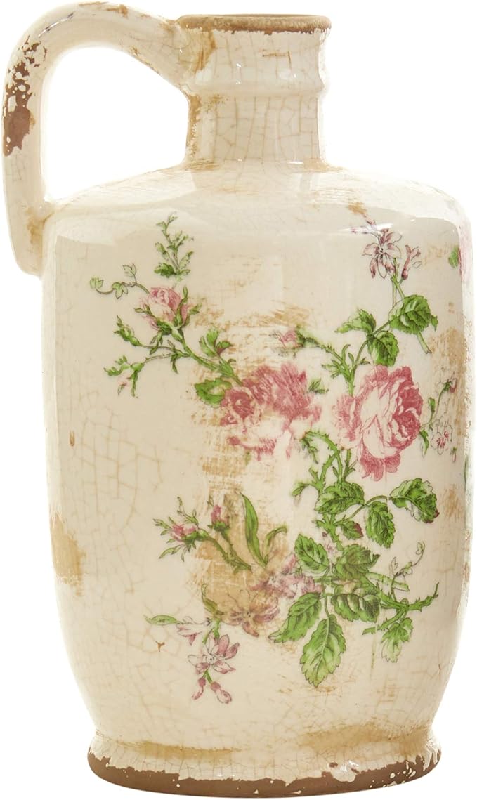 Nearly Natural 10in. Tuscan Ceramic Floral Print Pitcher