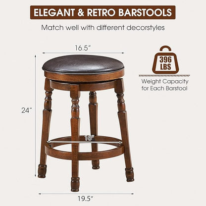ERGOMASTER 24 Inch Swivel Bar Stools Set of 2, Rubber Wood, Brown