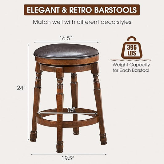 ERGOMASTER 24 Inch Swivel Bar Stools Set of 2, Rubber Wood, Brown