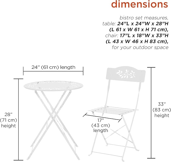 Alpine Corporation Indoor/Outdoor 3-Piece Bistro Set Folding Table and Chairs Patio Seating, White