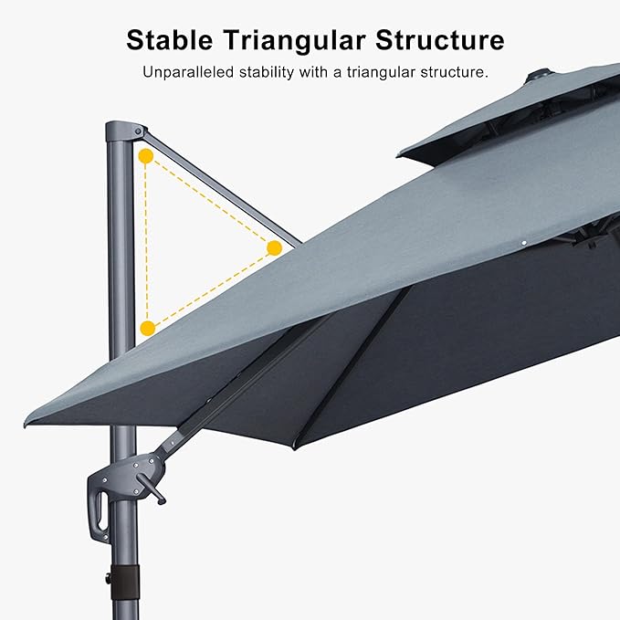 PURPLE LEAF Cantilever Patio Umbrella Outdoor Aluminum Offset Square Umbrella Windproof Heavy Duty Hanging Outside Umbrella for Deck Pool Garden