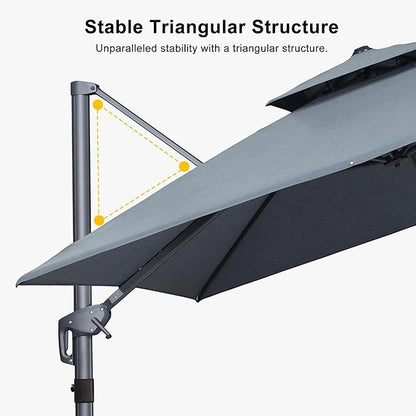 PURPLE LEAF Cantilever Patio Umbrella Outdoor Aluminum Offset Square Umbrella Windproof Heavy Duty Hanging Outside Umbrella for Deck Pool Garden