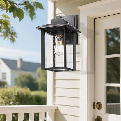 Bestshared Outdoor Wall Lights, Outside Sconce Light, Exterior Lighting Fixture, Outdoor Wall Lantern, Black Porch Lamp with Seeded Glass for Entryway, Garage (Black, 14.9" H)