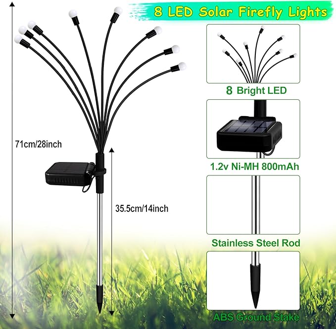 Kohlrabi Solar Garden Lights Outdoor, 6 Pack 48 LED Pink Firefly Lights Waterproof, Sway by Wind, Solar Swaying Light for Yard Patio Backyard Garden Planter Flower Bed Pathway Outdoor Decoration