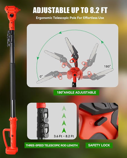 4-in-1 Cordless Pole Saw & Pruning Shears Combo Kit, 21V Electric Tree Trimmer with 180° Rotating Head, 16ft Max Reach, 8" Chainsaw & 2 x 4.0Ah Battery Powered Brushless Tree Pruner
