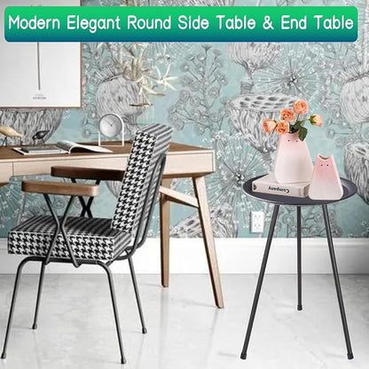 Metal Side Table,12" Diameter 20'' Height Small Round Weather Resistant Black Metal Outdoor Side Table for Patio Balcony Yard Porch Garden, Bedside Table Plant Stand for Indoor Outdoor Use