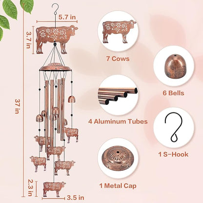 Cow Wind Chimes for Outside,Cow Gifts for Women/Men/Sympathy/Memorial/Festival Birthday Gifts Metal windchimes Outdoors/Indoors,Patio,Garden Decor,Yard Decor,Home,Porch