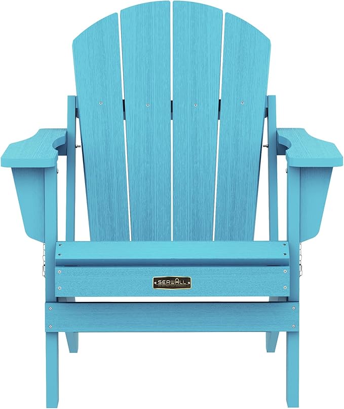 SERWALL Folding Adirondack Chair Weather Resistant Patio Chair Outdoor Chairs Set of 6 Painted Adirondack Chairs - Light Blue