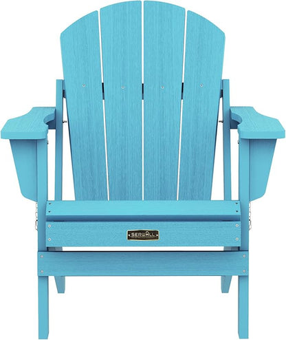 SERWALL Foldable Adirondack Chair Set of 4 for Patio Garden Outdoors- Aruba Blue