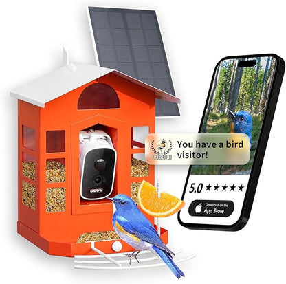 Metal AI Bird Feeder Camera w/ 32GB - Solar Powered, 2K Auto Rec & Live View, Identifies 10000+ Birds