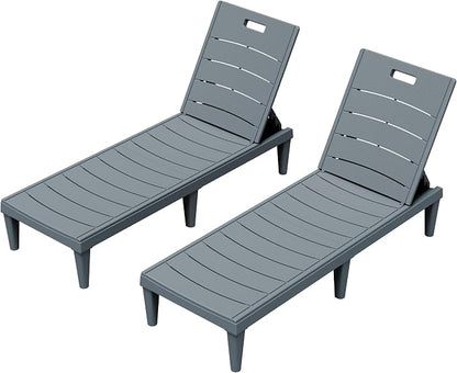 Greesum Outdoor Chaise Lounge Chairs Set of 2 with 5-Position Adjustable Backrest, Waterproof PP Sun Chaise Loungers for Garden Pool Beach Patio Deck Sunbathing, Grey