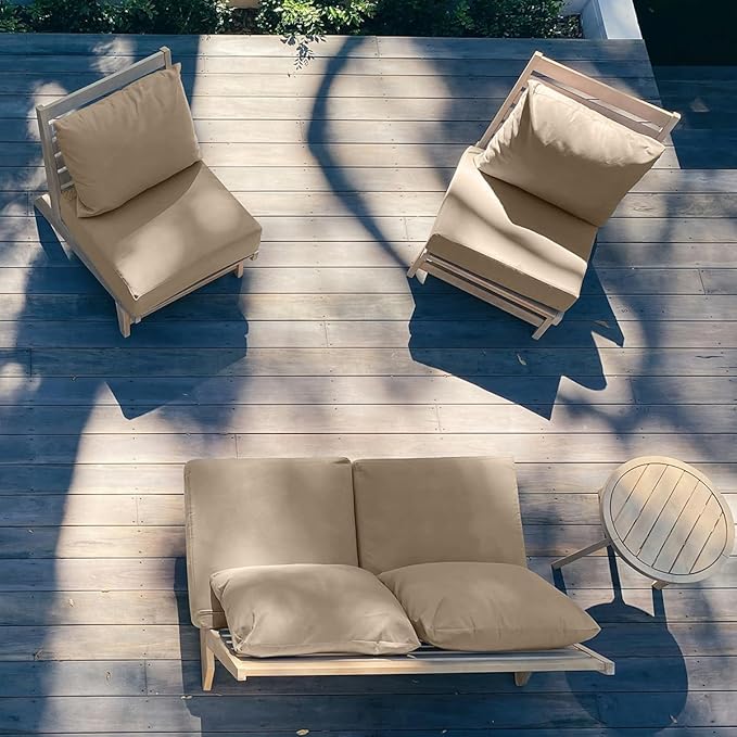 Sundale Outdoor Olefin Deep Seat Cushion Set of 2, Patio Chair Cushion and Pillow, Water-Resistant Sectional Sofa Pad with Straps Khaki, 23 x 26 x 4 Inches