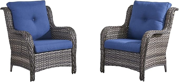 HUMMUH Outdoor Furniture 4 Pieces Patio Furniture Set Wicker Outdoor Sectional Sofa with 2 Patio Chairs,Coffee Table(Grey/Blue)