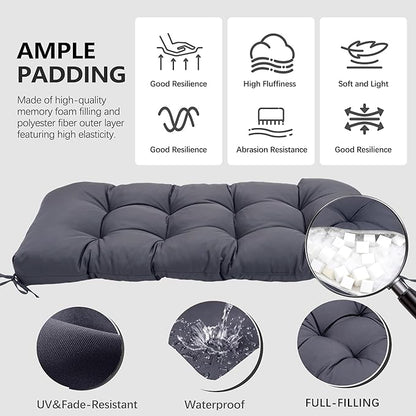 3 Pcs Wicker Chair Cushions Patio Loveseat Chaise Cushion Set - 1200D 47x19*4 Inch Waterproof Wicker Bench Cushions with 2 19x19x4 Inch Chair Cushions for Garden Porch Wicker Patio Furniture(Grey)