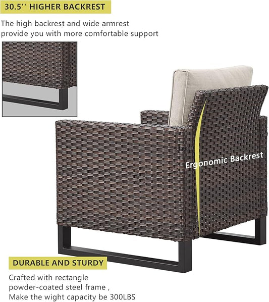 HUMMUH 5 Piece Patio Furniture Outdoor Bistro Set All-Weather Wicker Outdoor Chairs with Ottomans End Table for Patio,Porch,Garden,Backyard