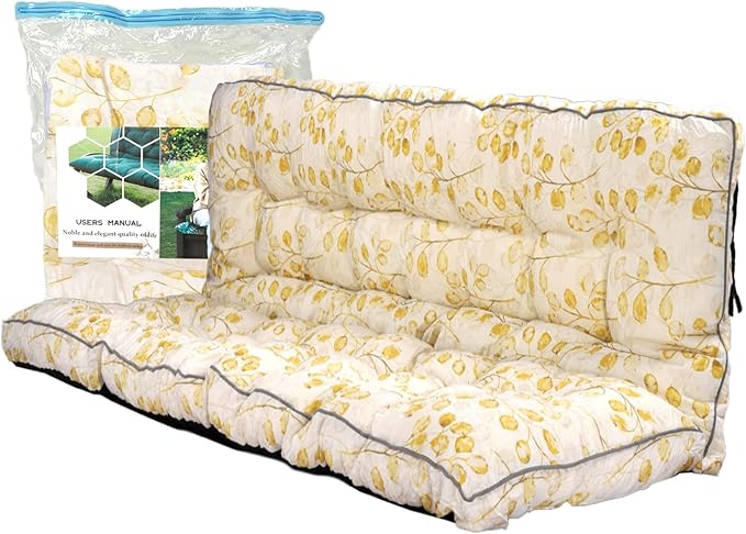 Replacement Cushions for Swing, Swing Cushions 3 Seater Replacement, Waterproof Thicken Washable Pad Cushion for Outdoor Indoor Furniture Swing Patio (Yellow Leaves, 40x63 inch)