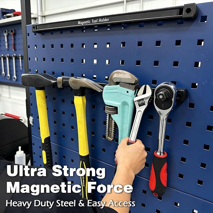 17 Inch Double Sided Magnetic Tool Holder, Heavy Duty Wall Mount Bar with Extra Strong Magnets for Screwdrivers Wrenches Pliers, Magnetic Tool Strips for Garage Workshop or Jobsite (2 Pack)