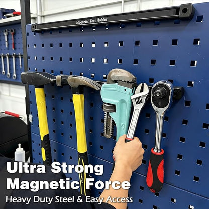17 Inch Double Sided Magnetic Tool Holder, Heavy Duty Wall Mount Bar with Extra Strong Magnets for Screwdrivers Wrenches Pliers, Magnetic Tool Strips for Garage Workshop or Jobsite (2 Pack)