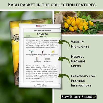 Sow Right Seeds - Tomato Seed Collection for Planting - 10 Varieties with Many Sizes, Shapes, and Colors - Non-GMO Heirloom Packets with Instructions for Growing a Home Vegetable Garden - Great Gift