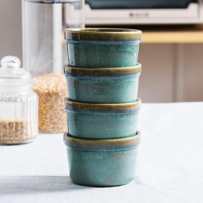8 oz Ceramic Ramekins Set of 4, Individual Baking Cups | Reactive Glaze, Oven Safe, Ideal for Creme Brulee, Souffle, Custards, Dips & Appetizers