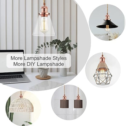 15.4ft Pendant Light Cord Kit, Industrial Vintage Plug in E26 Socket Hanging Light with Switch, Hemp Rope Hanging Light Fixture for Pendant Lamp Farmhouse Lamp Cable DIY
