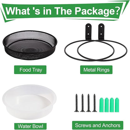 2 Fence Bird Feeder Trays - Outdoor Tree Mounted Wild Bird Bath, 7” in Diameter Feeders with Heavy-Duty Iron Rings, Installed on Wooden Fences, Trees, Decks, Indoor and Outdoor Walls