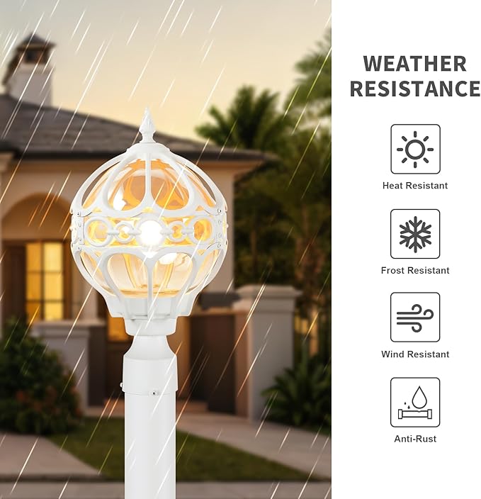 Outdoor Lamp Post Lights for Lawn Yard Driveway, White Outside Globe Aluminum Post Light, Anti-Rust Pier Mount Post Lighting Fixtures, Sphere Waterproof Exterior Pole Post Light (2 Pack)
