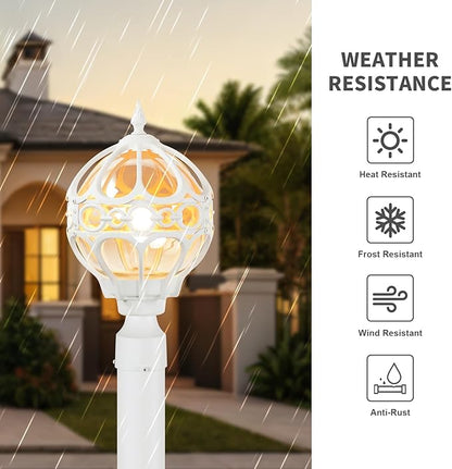 Outdoor Lamp Post Lights for Lawn Yard Driveway, White Outside Globe Aluminum Post Light, Anti-Rust Pier Mount Post Lighting Fixtures, Sphere Waterproof Exterior Pole Post Light (2 Pack)