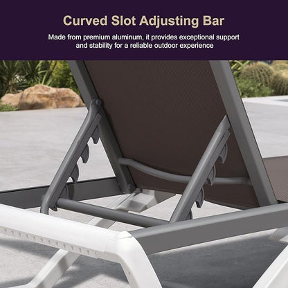 PURPLE LEAF Patio Chaise Lounge Chair Set of 3 Outside Aluminum Plastic Stackable Tanning Chairs for Pool Sunbathing Beach Deck Outdoor Lounger, Taupe