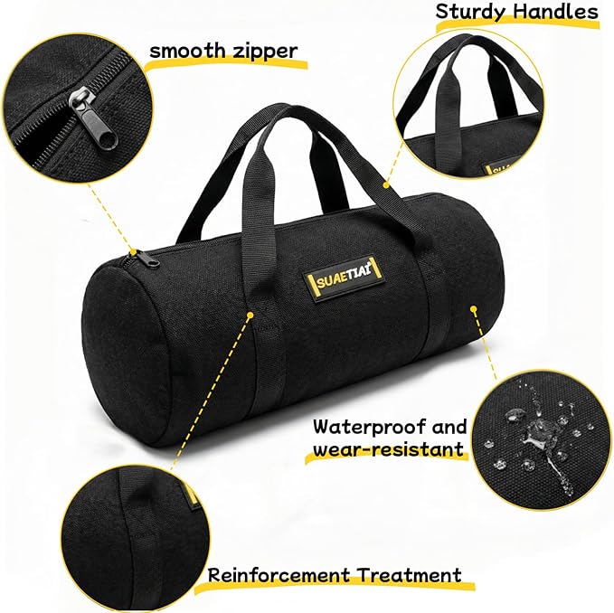 14 Inch Small Tool Bags for Men, Wide Mouth Zipper Tool Storage Bag, Large Capacity Canvas Tool Tote Bag, Multi-Function Tool bag for Storage Wrenches, Screwdrivers, Repair Tools (Black)