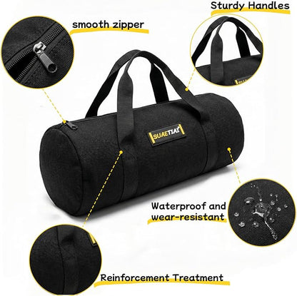 14 Inch Small Tool Bags for Men, Wide Mouth Zipper Tool Storage Bag, Large Capacity Canvas Tool Tote Bag, Multi-Function Tool bag for Storage Wrenches, Screwdrivers, Repair Tools (Black)
